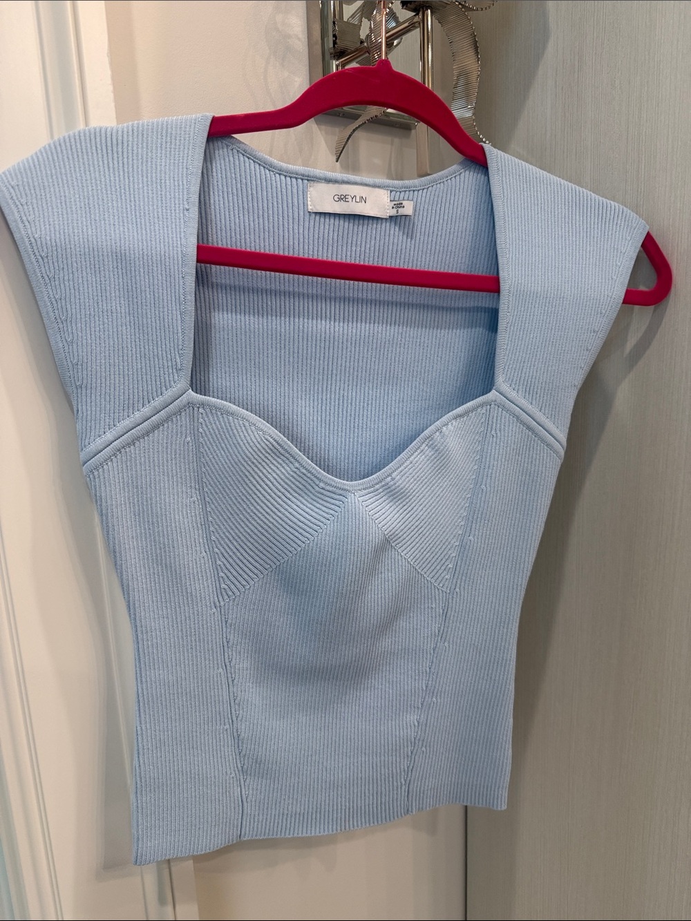 Greylin Light Blue Ribbed Knit Top